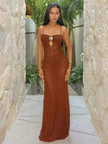 See Through Metal Flower Women Maxi Dress