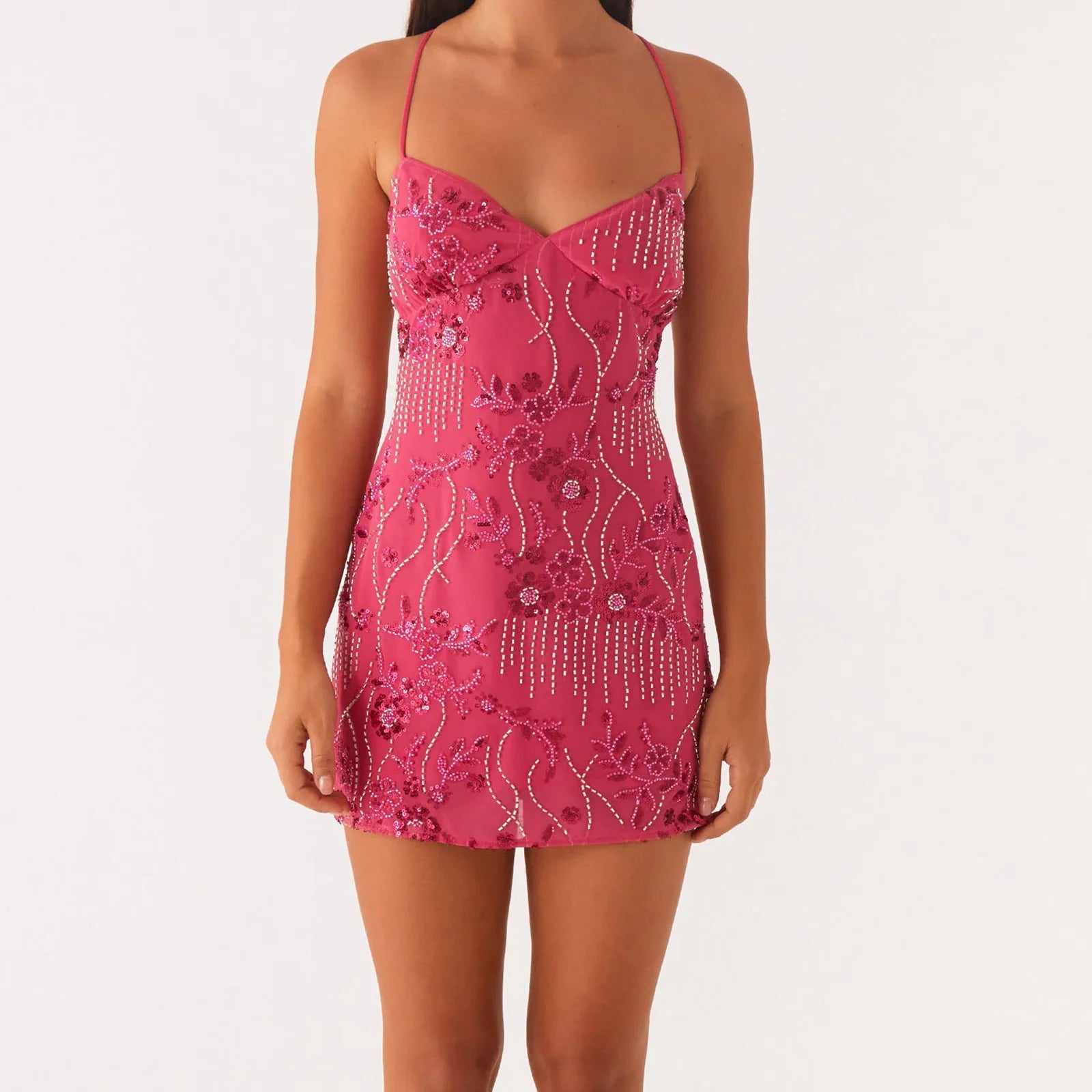 Sequin Beaded Cami Mini Dress
