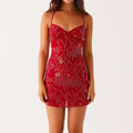Sequin Beaded Cami Mini Dress - Red / M