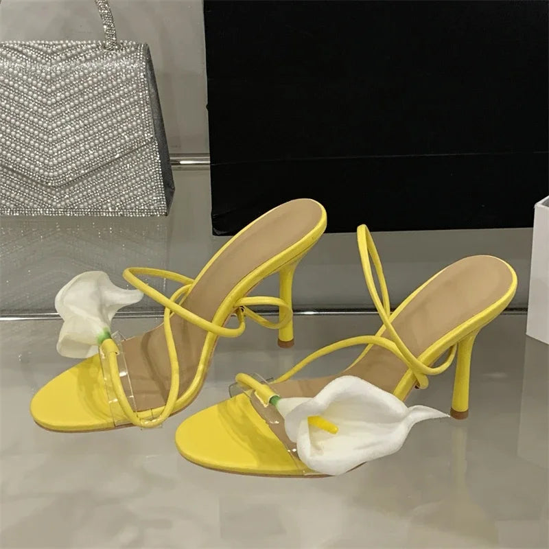 Sexy PVC Transparent Flower Narrow Band Women Sandals