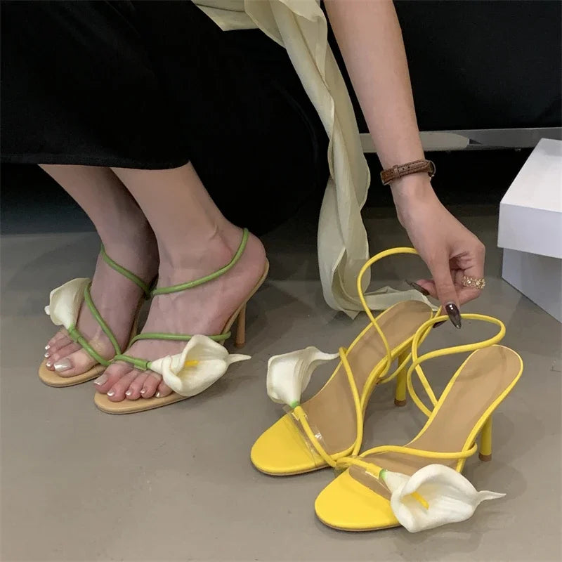 Sexy PVC Transparent Flower Narrow Band Women Sandals
