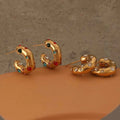 Shaped Hammer Shiny Zircon CC Shape Hoop Earrings Stainless Steel