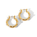 Shaped Hammer Shiny Zircon CC Shape Hoop Earrings Stainless Steel