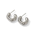 Shaped Hammer Shiny Zircon CC Shape Hoop Earrings Stainless Steel