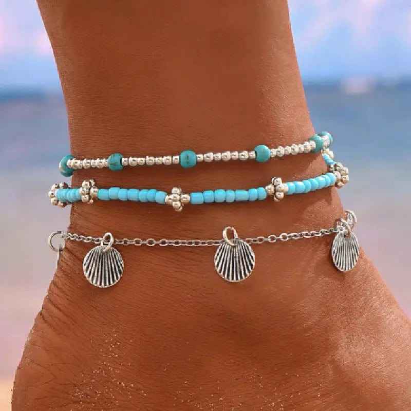 Shell Bead Anklet Set Three-piece Set - Norellé