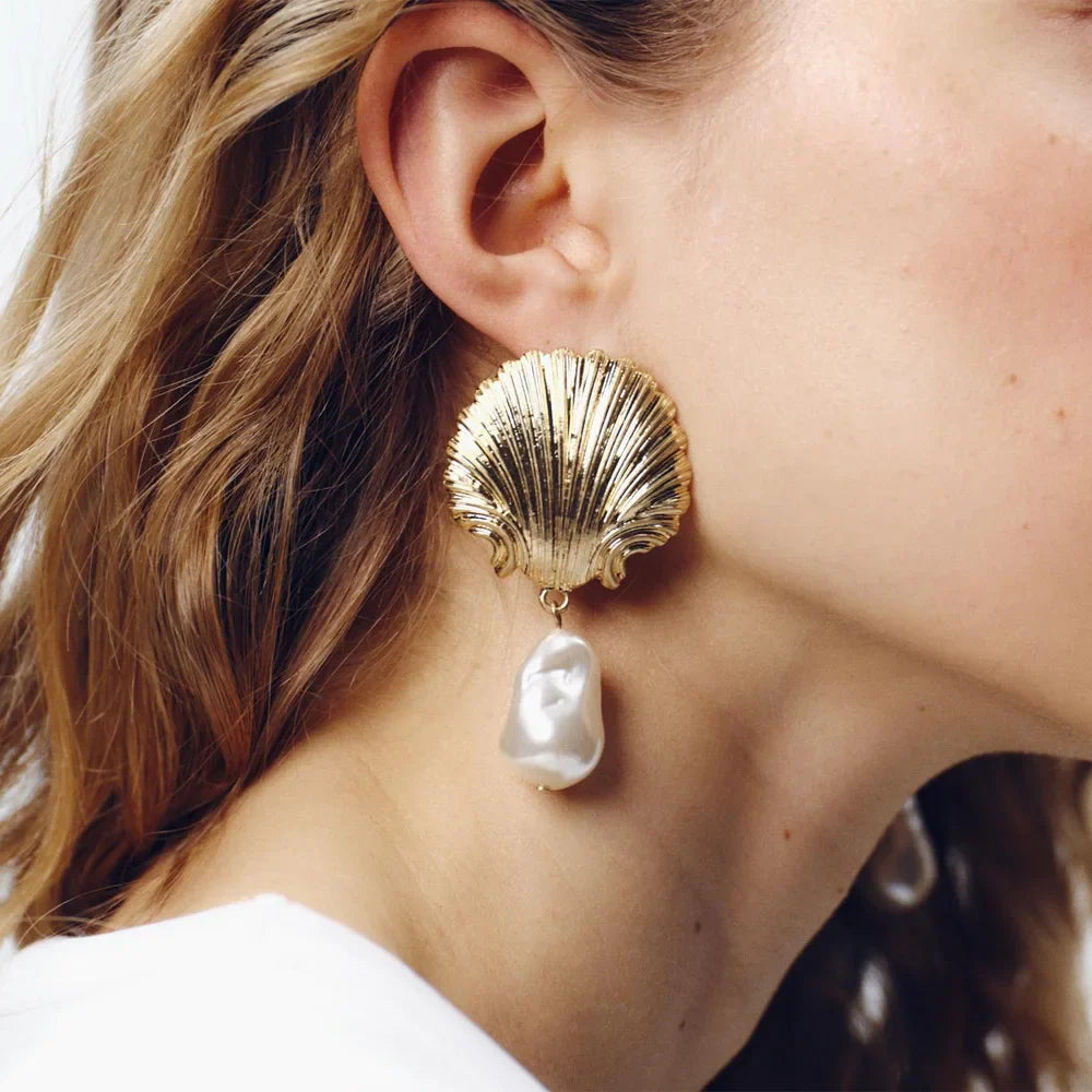 Shell Imitation Pearl Dangle Earrings