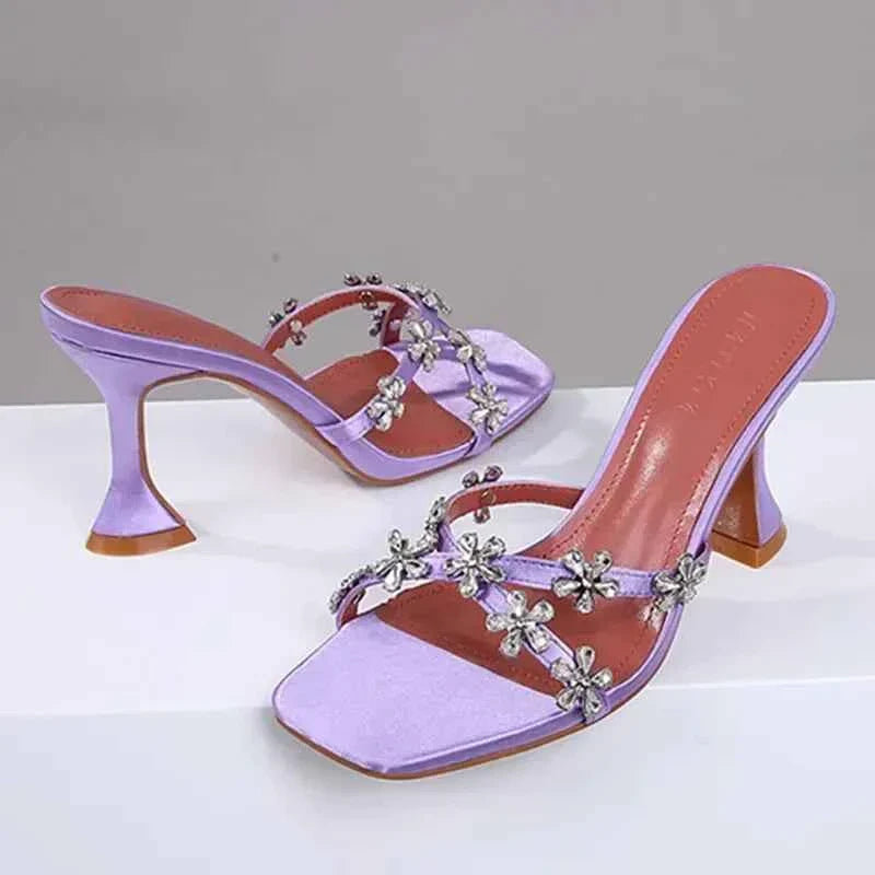 Shiny Crystal Flowers Decorative Women's Sandals