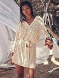 Shirt V-neck Bell Sleeve Hollow Out Knitted Belted Beach Mini - Other