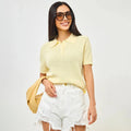 Short Sleeve Knitted T shirt Woman - Yellow / L