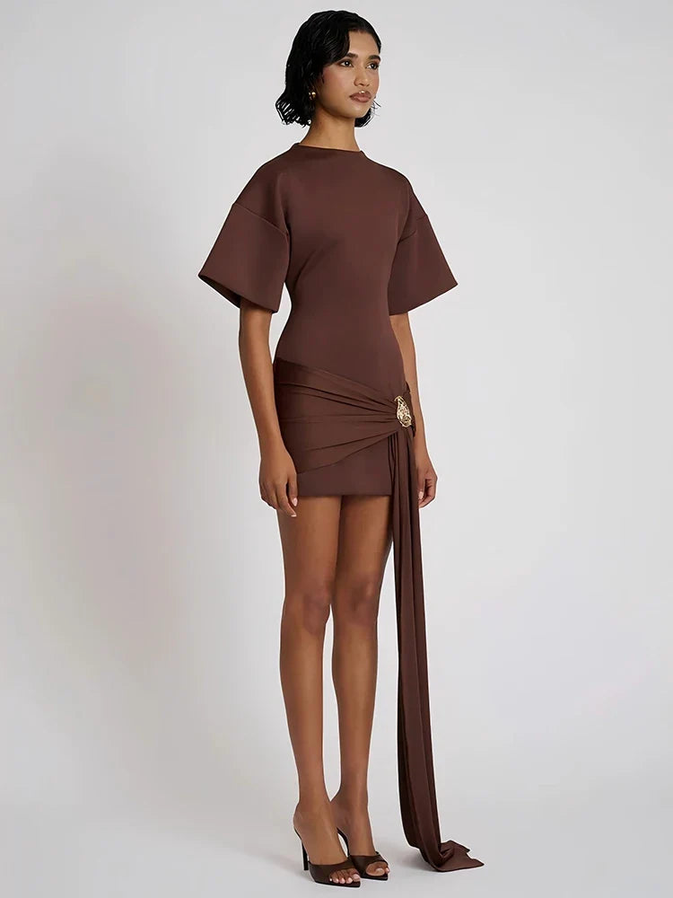 Short Sleeve Ruched Mini Dress Women