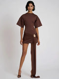 Short Sleeve Ruched Mini Dress Women - Coffee / L