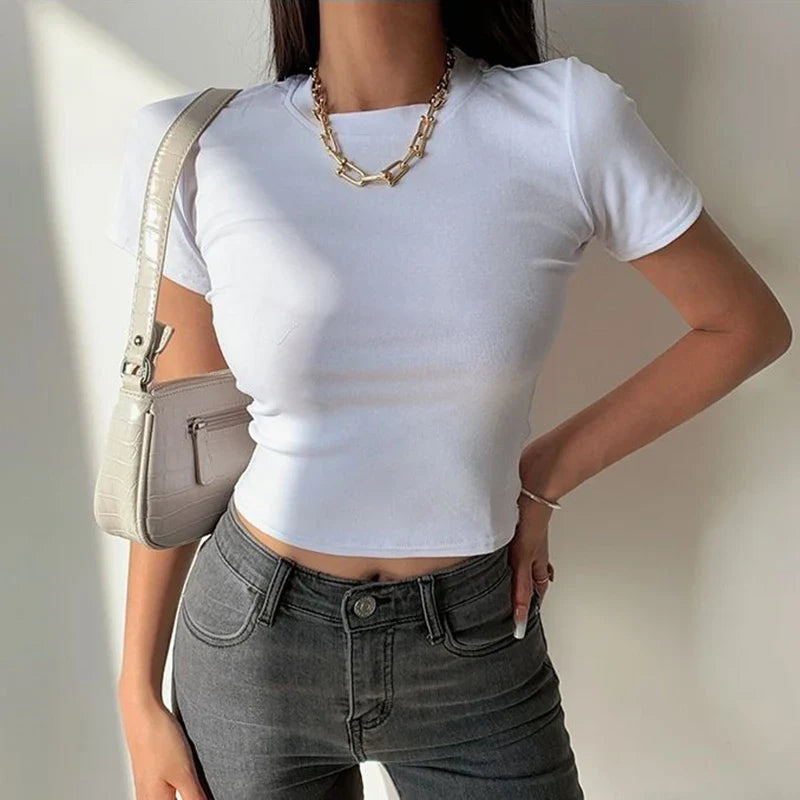 Short Sleeve T-Shirt Women Solid Simple Casual Soft All-Match Basic - Other