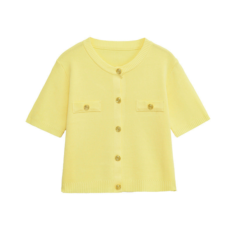 Short-sleeved Knitted Top Mini Skirt Suit - Yellow / L - Other