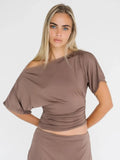 Shoulder T-shirt Tops For Women - Khaki / M