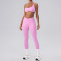 Shoulder Top Quick-drying With Chest Pad Sports Bra Seamless Yoga Clothes Shorts Cropped Pants Two-piece Suit - L 8