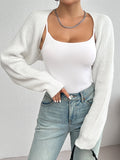 Shrug Raglan Sleeve Open Front Cardigan Elegant Solid Color Ribbed - Other