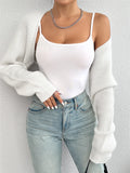 Shrug Raglan Sleeve Open Front Cardigan Elegant Solid Color Ribbed - Other