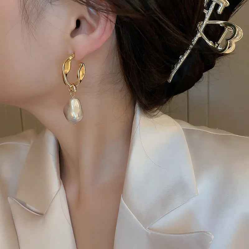 Silver Needle Irregular Baroque Artificial Pearl Earrings Ear Studs - Champagne - electronic accessories
