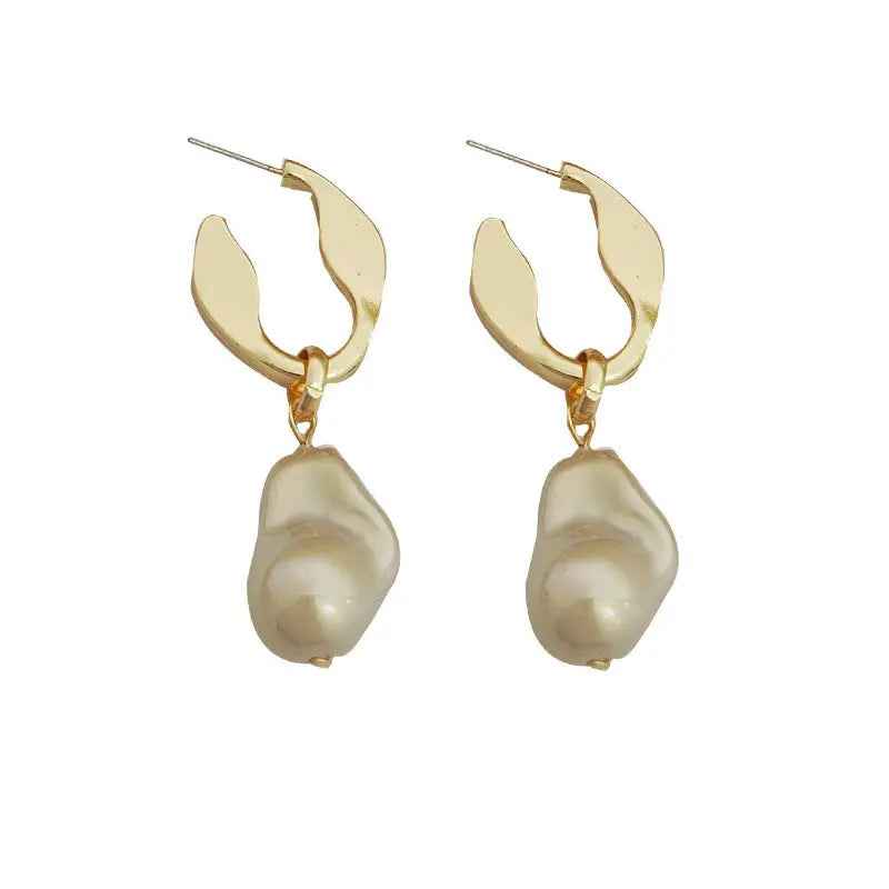 Silver Needle Irregular Baroque Artificial Pearl Earrings Ear Studs - Champagne - electronic accessories