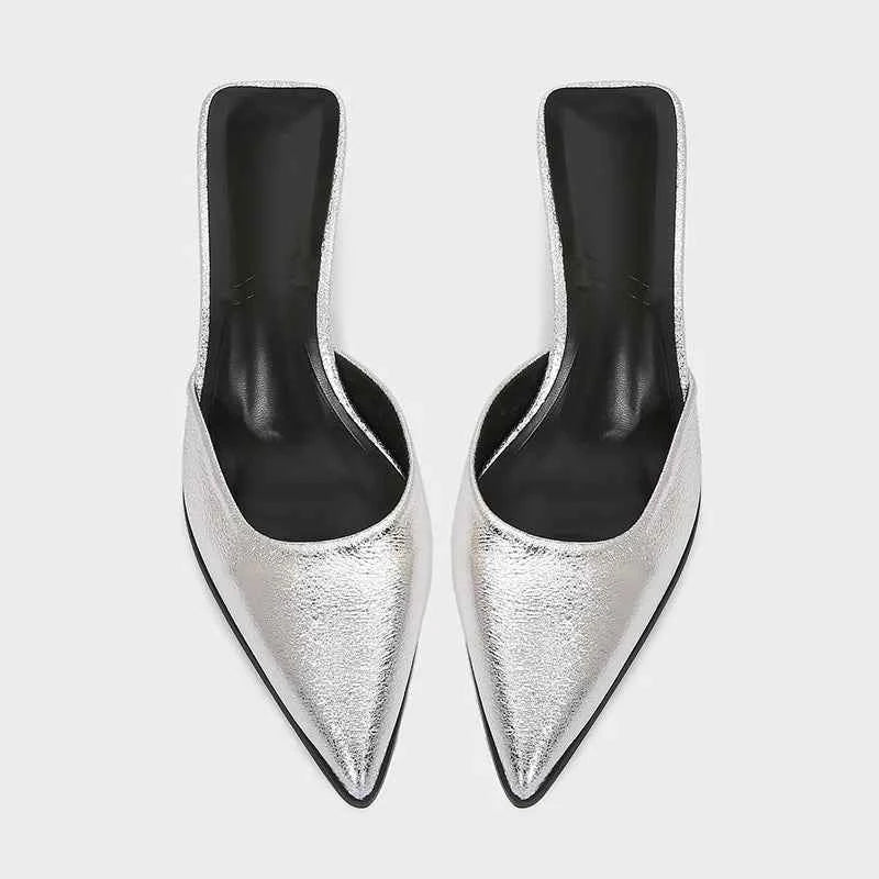 Silver Women's Slippers Pointed Toe Slide Sandals