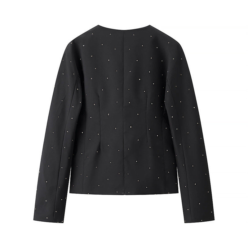 Simple And Versatile Loose V-neck Diamond Jacket - Other