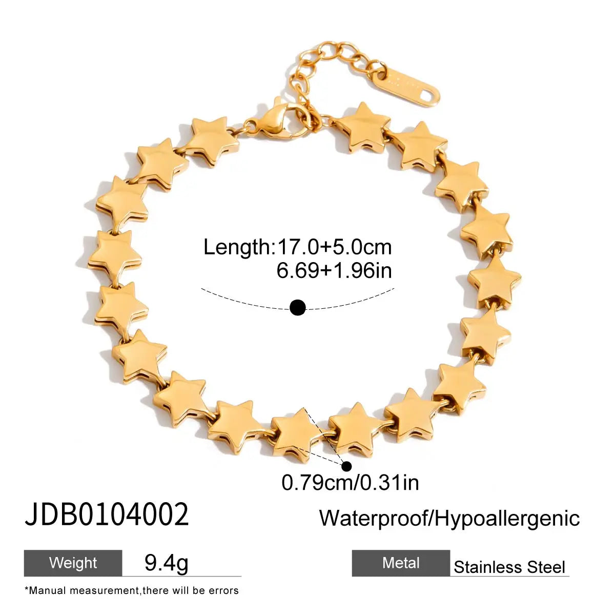 Simple Classic Stainless Steel Smooth Pentagram Bracelet Zircon - JDB0104002