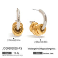 Simple Classic Two tone Multi ring C-shaped Hollow Earrings Stainless Steel - JDE0303028-PS
