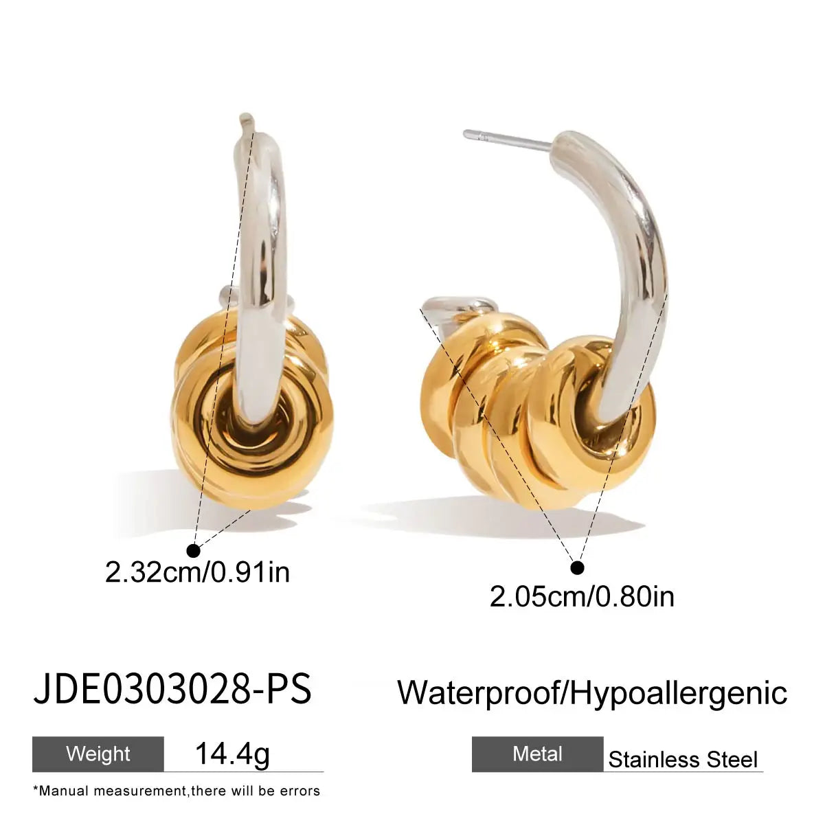 Simple Classic Two tone Multi ring C-shaped Hollow Earrings Stainless Steel - JDE0303028-PS
