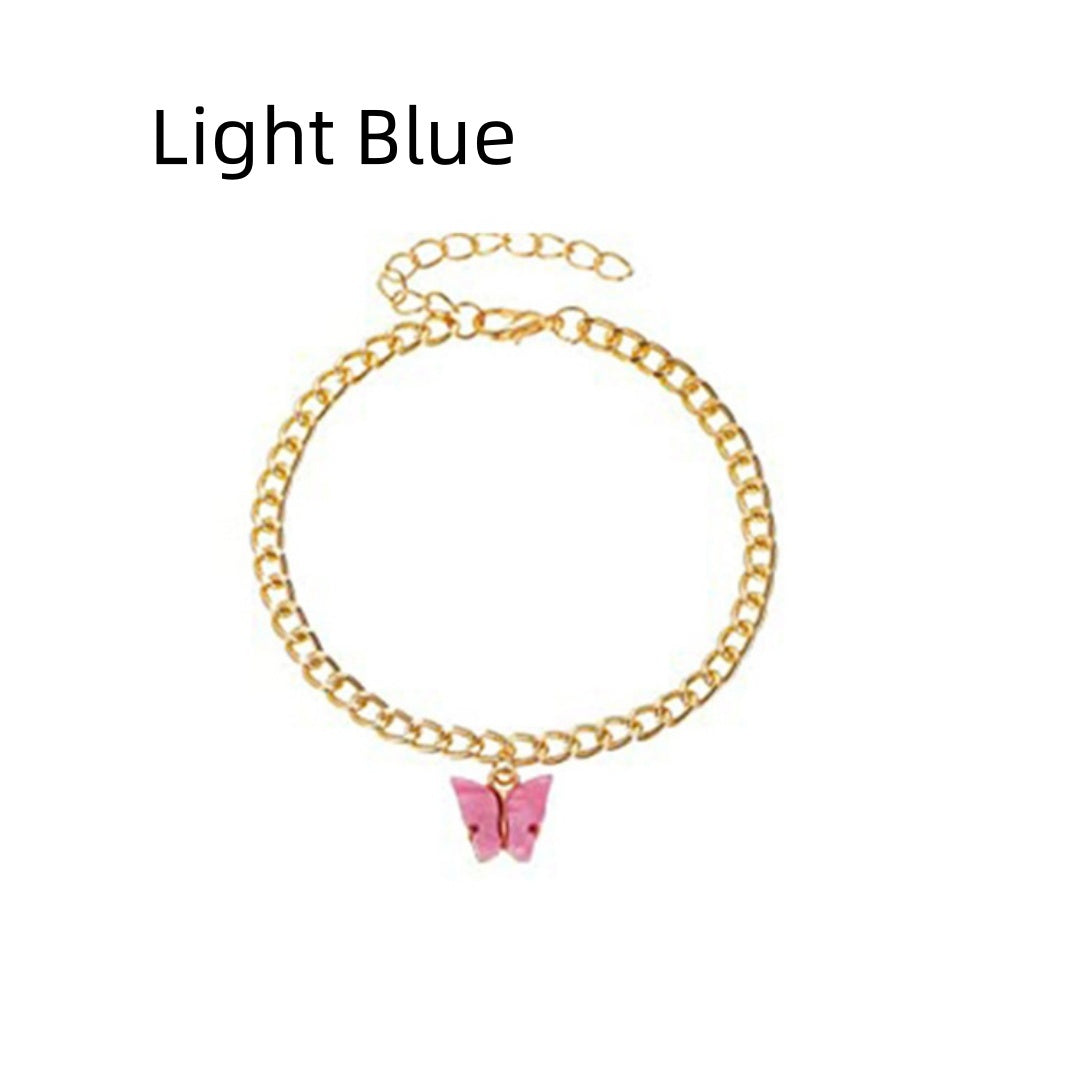 Simple Color Acrylic Butterfly Anklet - Light Blue - electronic accessories