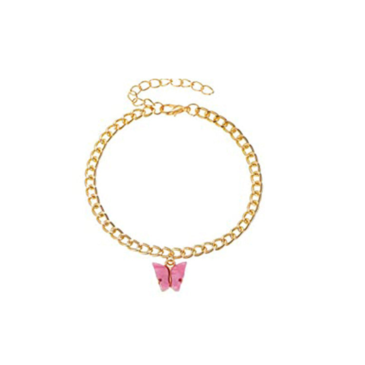Simple Color Acrylic Butterfly Anklet - Rose Red - electronic accessories