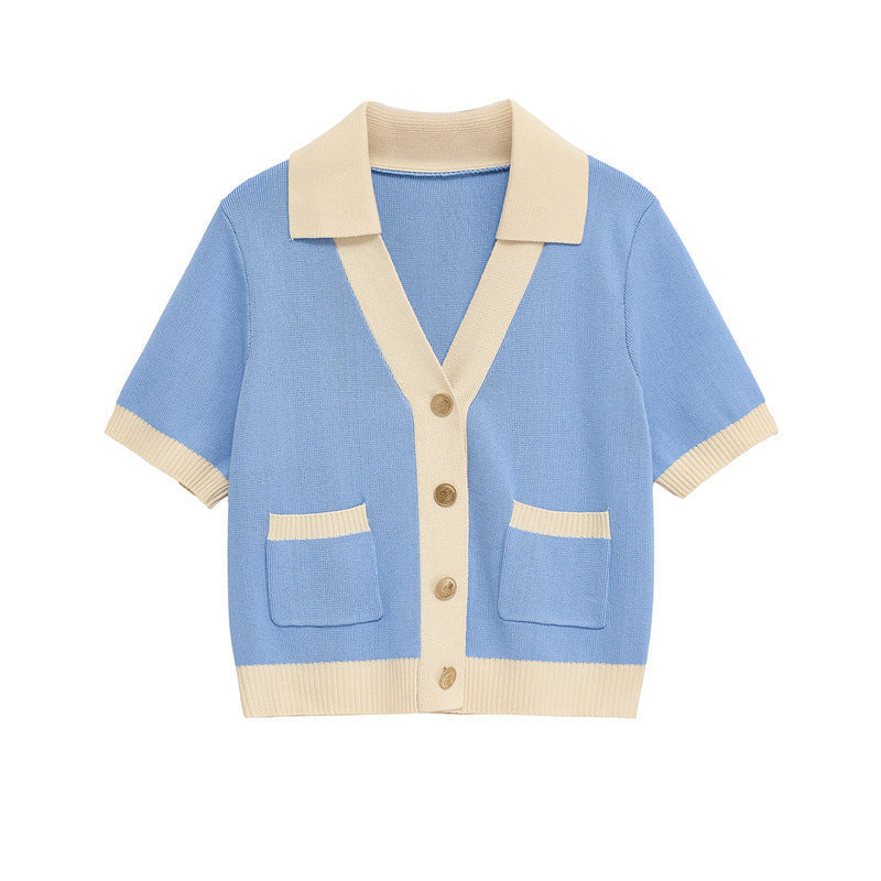 Simple Fashion Polo Collar Knitted Coat - Top / L - Other