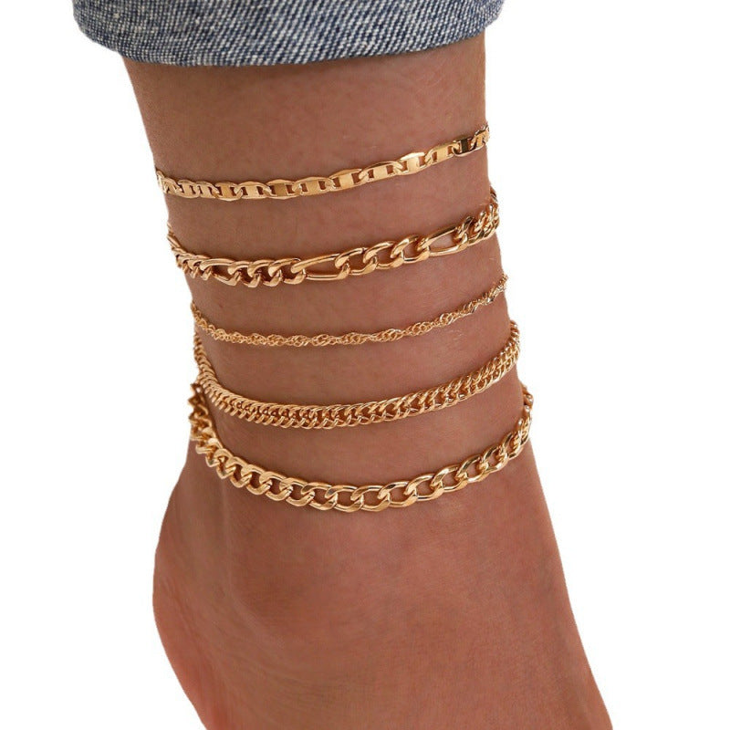Simple Graceful Metal Chain Retro Creative Snake Anklet Five-piece Set - electronic accessories