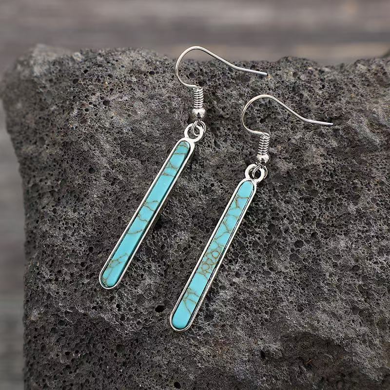 Simple Jewelry Turquoise Earrings Geometry Pattern - Ancient Silver - electronic accessories