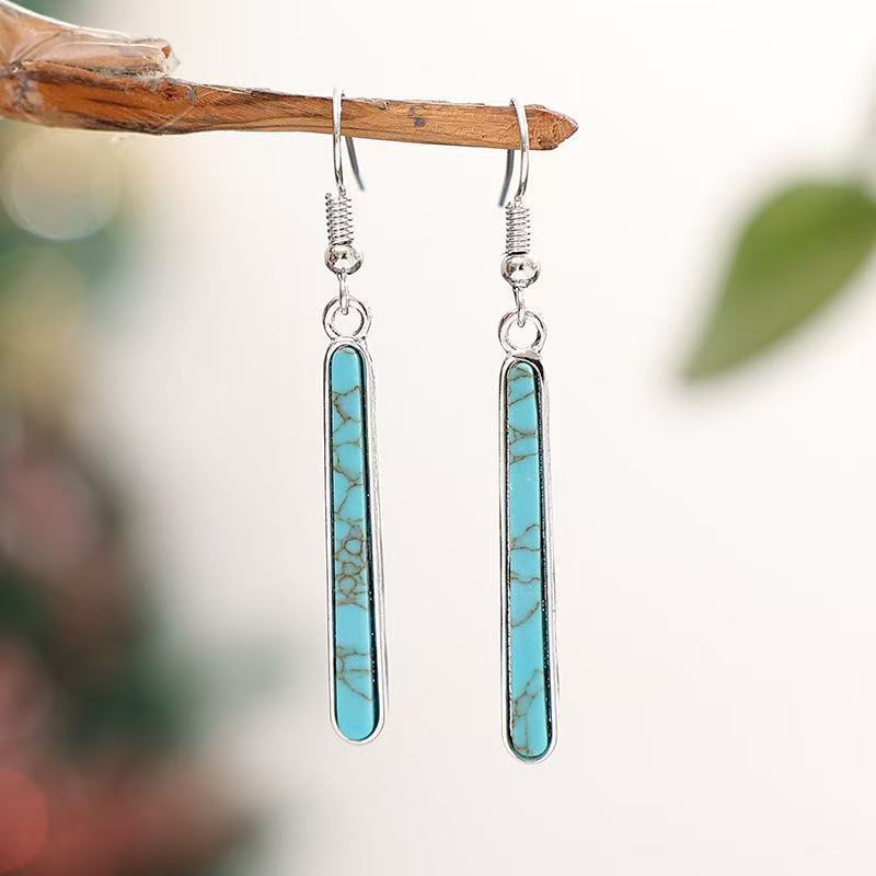 Simple Jewelry Turquoise Earrings Geometry Pattern - Ancient Silver - electronic accessories
