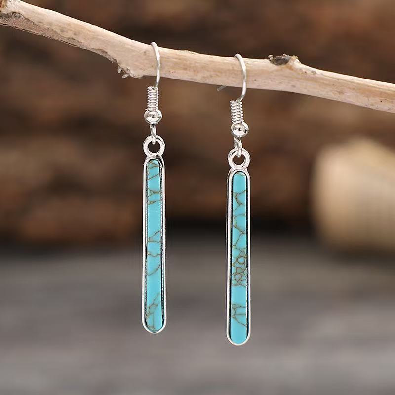 Simple Jewelry Turquoise Earrings Geometry Pattern - Ancient Silver - electronic accessories