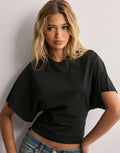 Simple Matching T-shirt Round Neck - black / XXXL