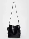 Simple Women’s Bag Black Double Strap Single Shoulder Atmospheric Handheld Crossbody Bucket - black / S