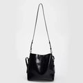 Simple Women’s Bag Black Double Strap Single Shoulder Atmospheric Handheld Crossbody Bucket - black / S