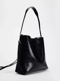 Simple Women’s Bag Black Double Strap Single Shoulder Atmospheric Handheld Crossbody Bucket - black / S