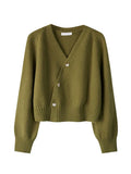 Skew Button Cardigan V-neck Sweater Women Knitted Long - One Size / green - Other
