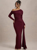Skew Collar Long Sleeve Maxi Dress For Women