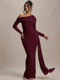 Skew Collar Long Sleeve Maxi Dress For Women