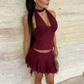 Skirt Two Piece Sets Women - Wine / L