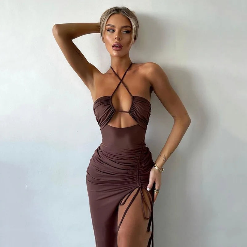 Sleeveless Female Midi Backless Dresses