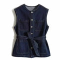 Sleeveless Large Pocket Vest Jacket - Blue / M