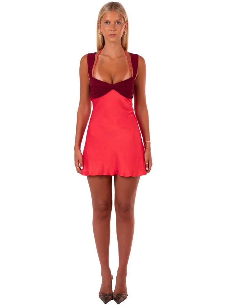 Sleeveless Mini Dress For Women Robe Satin - Other