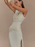 Sleeveless Pleated Bodycon Elegant Backless Maxi Dress Women