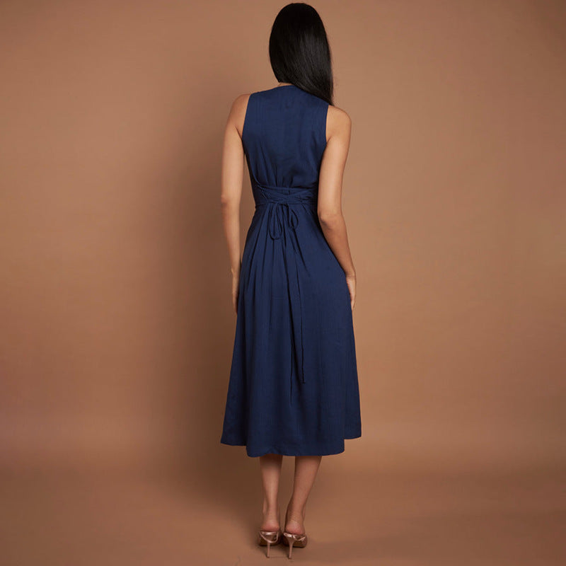 Sleeveless Round Neck Multi-button Strap Casual Dress - electronic accessories