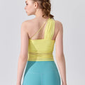 Sleeveless Slimming Top Single Shoulder Straps Women Yoga Mesh Tank