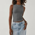 Sleeveless Tight Bottomed Shirt With Round Neck Racerback Top - M / GRAY - Other